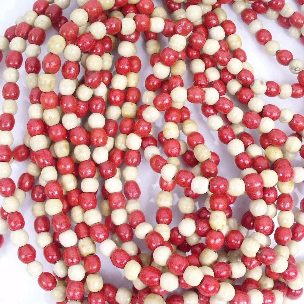 Wood Bead Garland Red and Natural 4 Strands 31 Feet